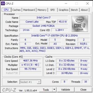 GPUz und CPUz des MSI GS66 Stealth 10UH