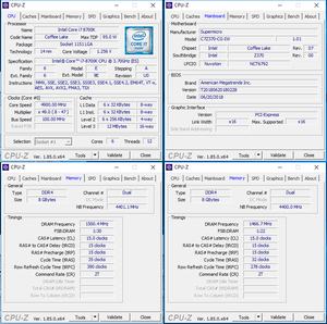 oben links: CPU-OC; unten links: RAM-OC mit XMP, unten rechts: manuelles RAM-OC