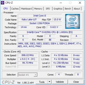 Intels Core i5-8250U bietet vier CPU-Kerne und einen maximalen Takt von 3,4 GHz