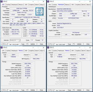 oben links: CPU-Overclocking; unten links: RAM-OC mit XMP; unten rechts: manuelles RAM-OC