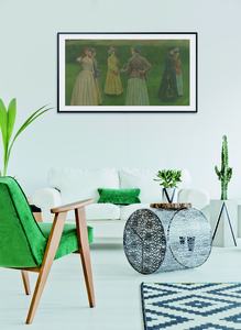 Light home interior with green chair, carpet and sofa
