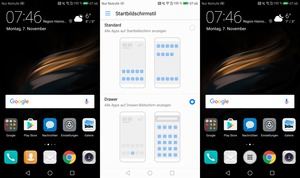 Links ohne, rechts mit App Drawaer: In EMUI 5.0 bietet Huawei die Wahl