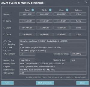Intel Core i5-11400F - DDR4-3733 1:1