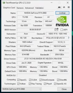 GPUz und CPUz des Acer Predator Helios 300 PH315