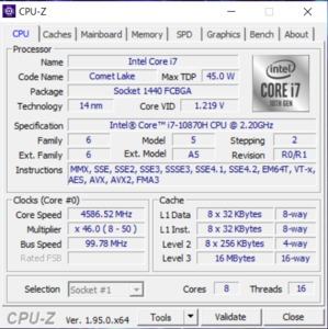 GPUz und CPUz des MSI GE66 Raider 10UG