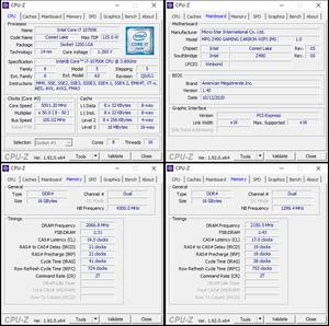 oben links: CPU-OC; unten links: RAM-OC mit XMP; unten rechts: manuelles RAM-OC