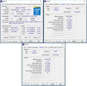 oben links: CPU-OC; oben rechts: RAM-OC mit XMP; unten: RAM-OC ohne XMP
