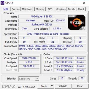 CPUz des AMD Ryzen 9 5950X und Ryzen 7 5800X