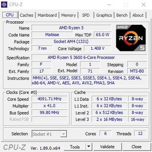 CPUz des AMD Ryzen 5 3600