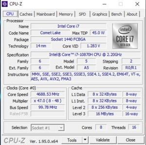 GPUz und CPUz des MSI GT76 Leopard 10UE