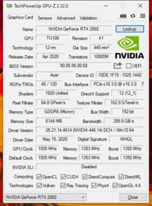 GPUz und CPUz des Acer Nitro 5